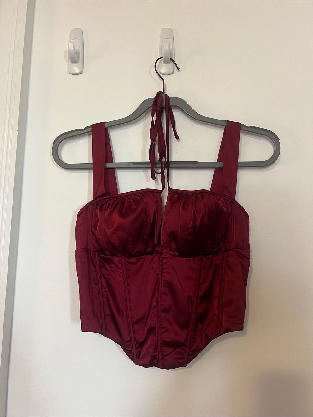 Burgundy Satin Corset Bustier Top